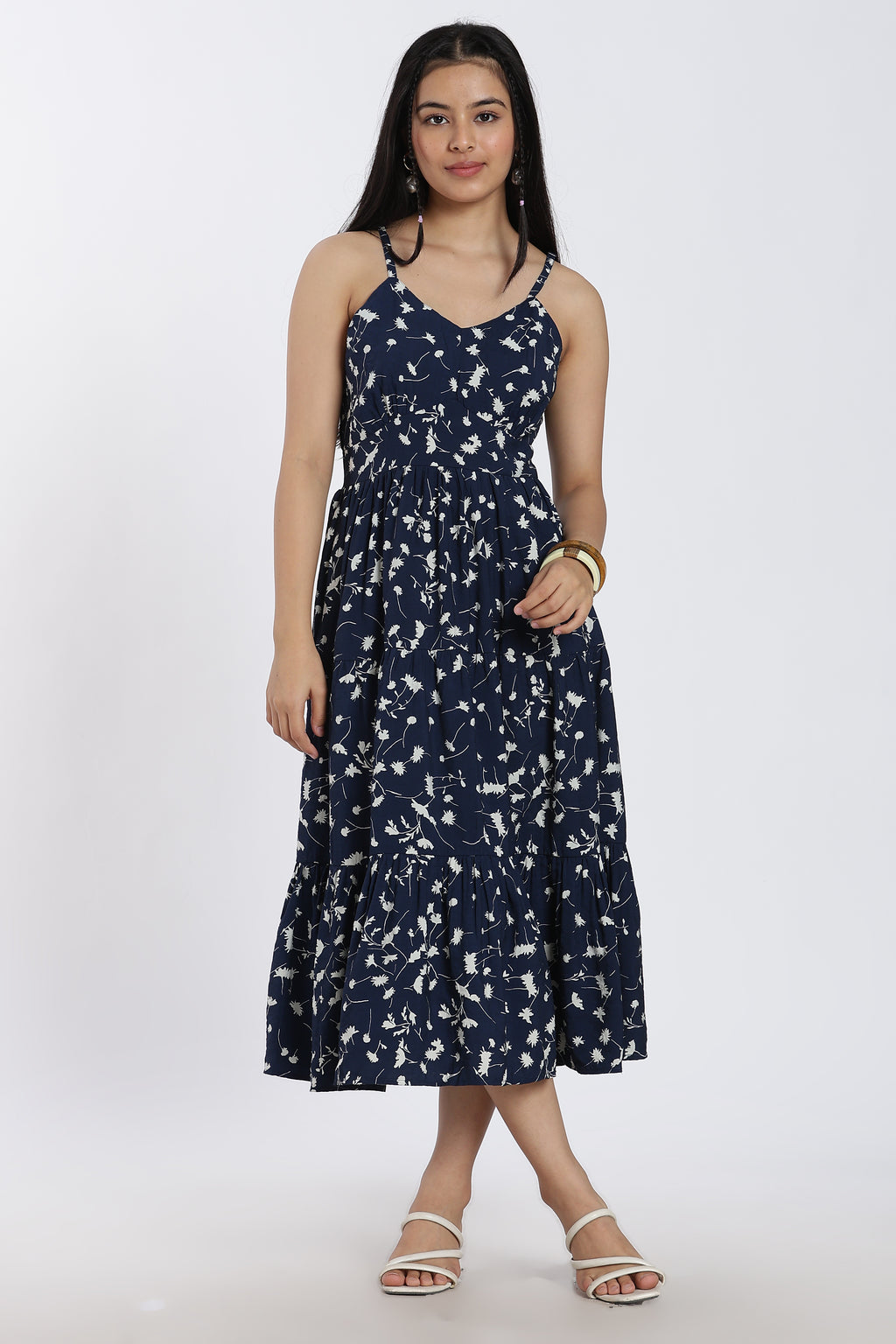 Navy Shoulder Straps Sleeves Regular Fit Dress For Women - Image 2