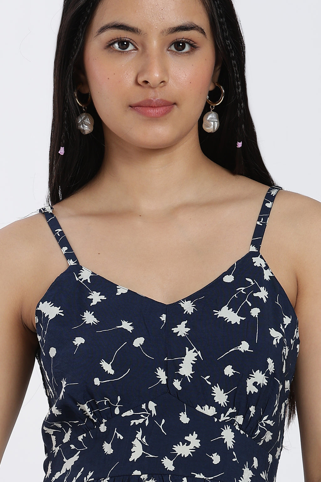 Navy Shoulder Straps Sleeves Regular Fit Dress For Women - Image 3
