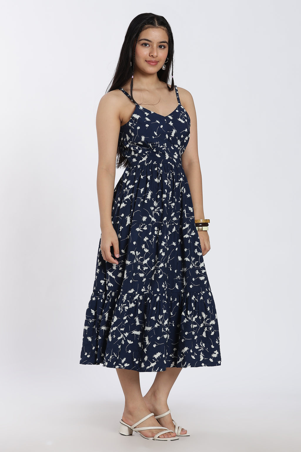 Navy Shoulder Straps Sleeves Regular Fit Dress For Women - Image 4