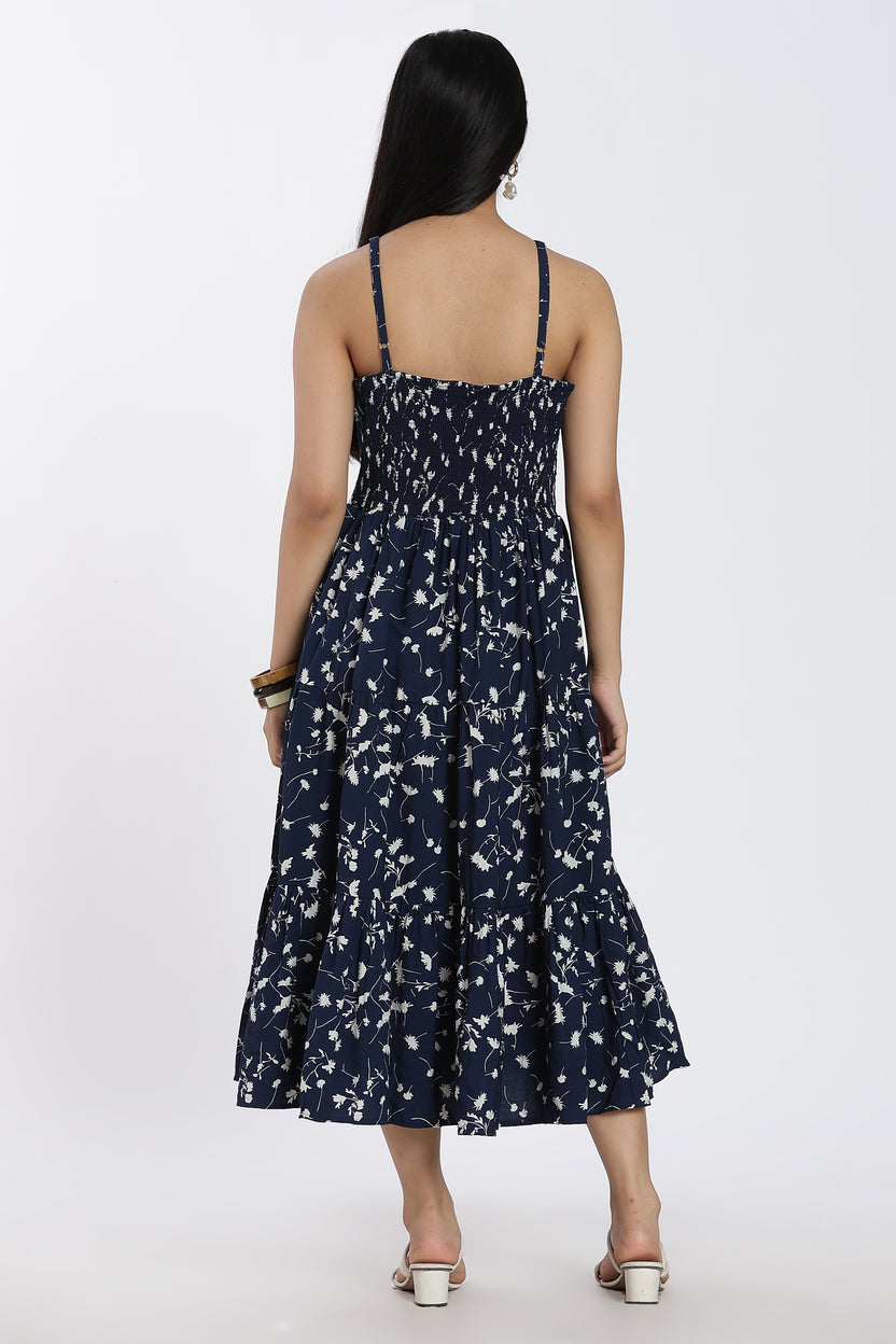 Navy Shoulder Straps Sleeves Regular Fit Dress For Women - Image 5