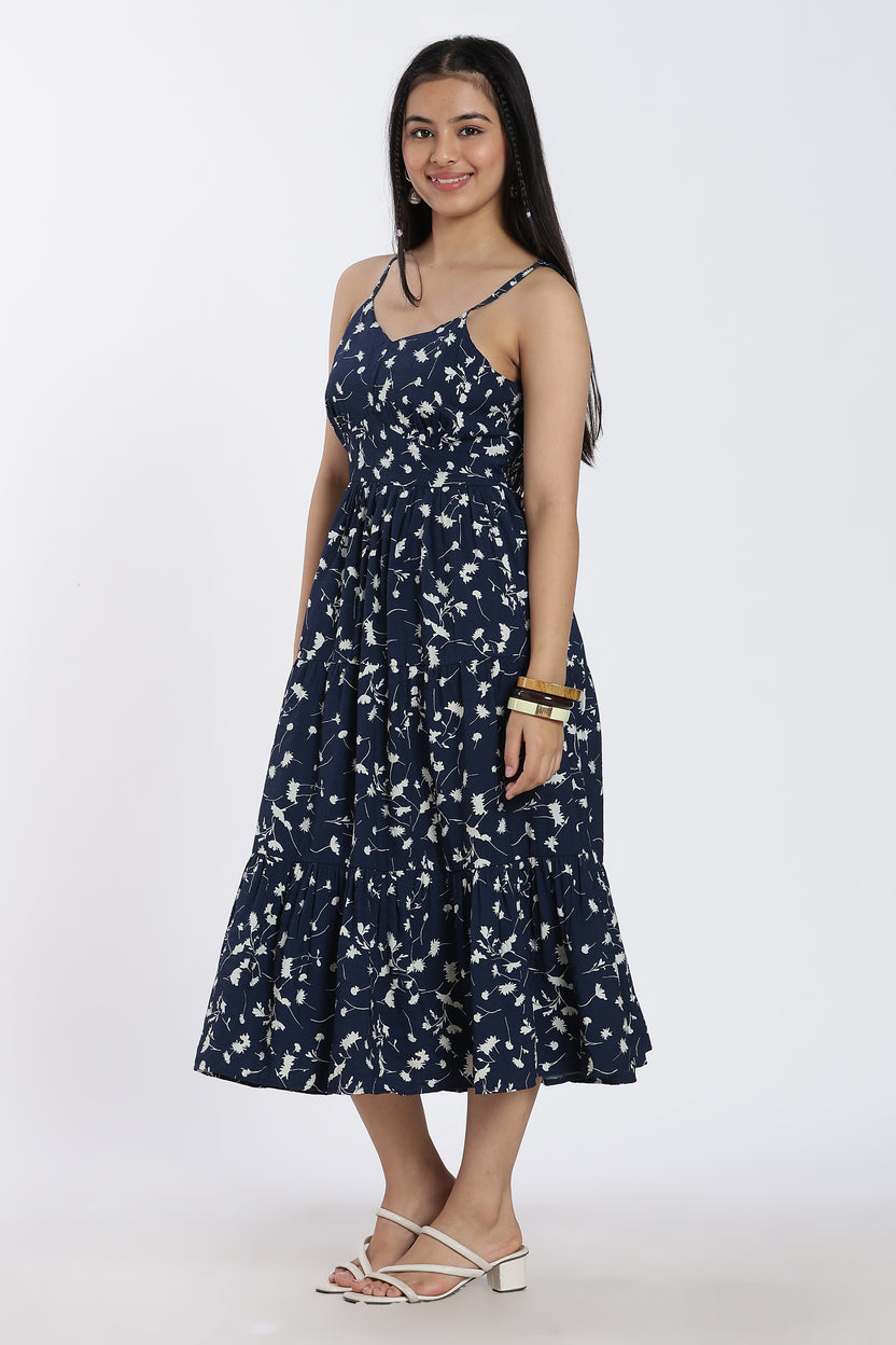 Navy Shoulder Straps Sleeves Regular Fit Dress For Women - Image 6