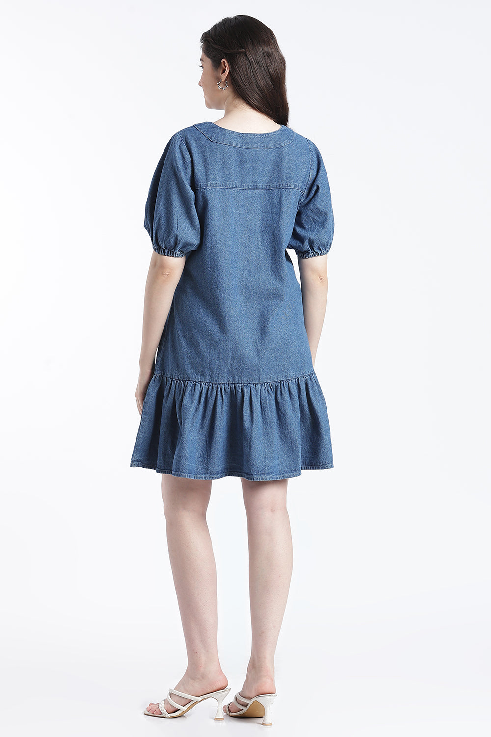 Light Blue Tied Up Relaxed Fit Dress for Women - Image 5