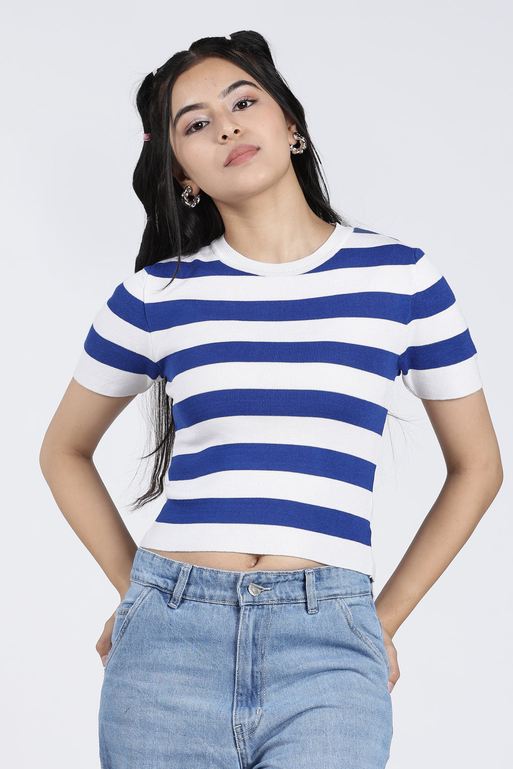 Blue Stripes Regular Fit Top for Women - Image 2