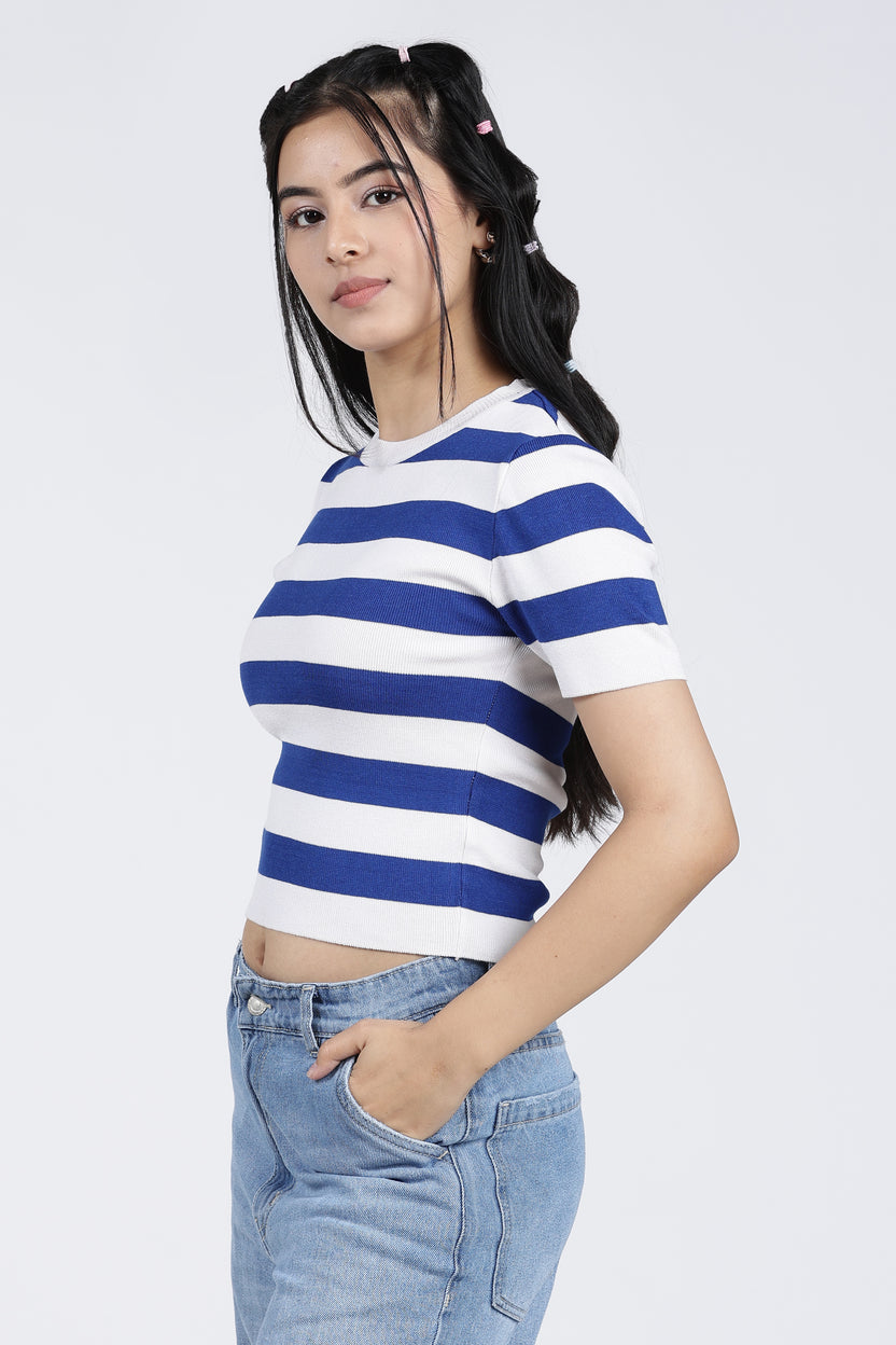Blue Stripes Regular Fit Top for Women - Image 4