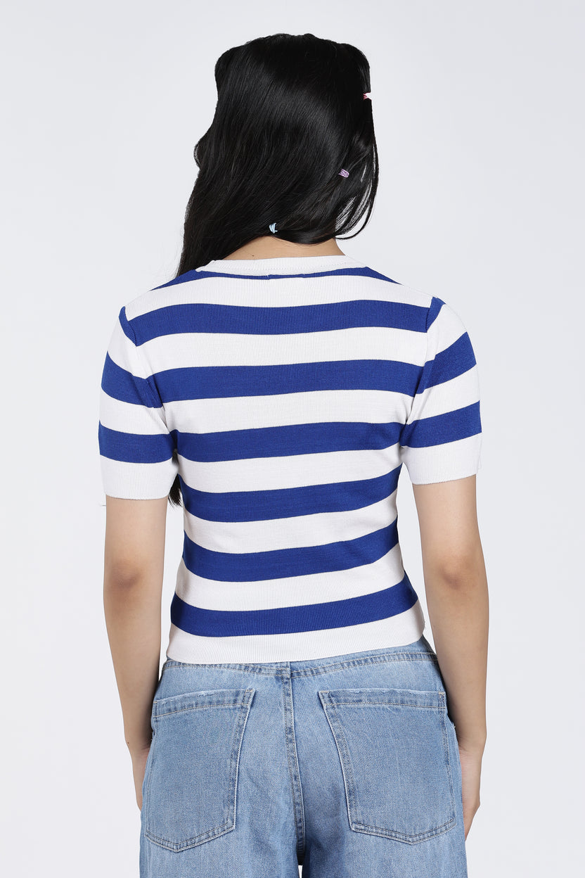 Blue Stripes Regular Fit Top for Women - Image 5