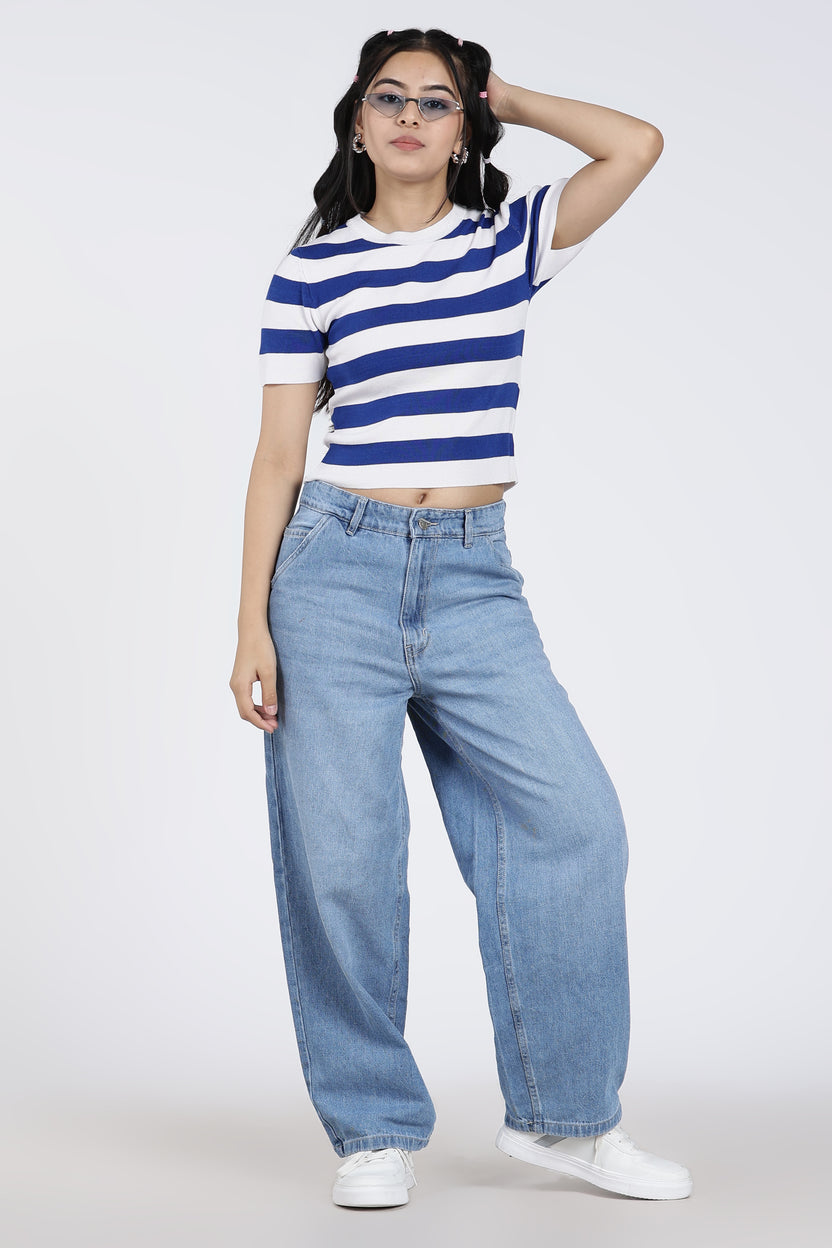 Blue Stripes Regular Fit Top for Women - Image 6