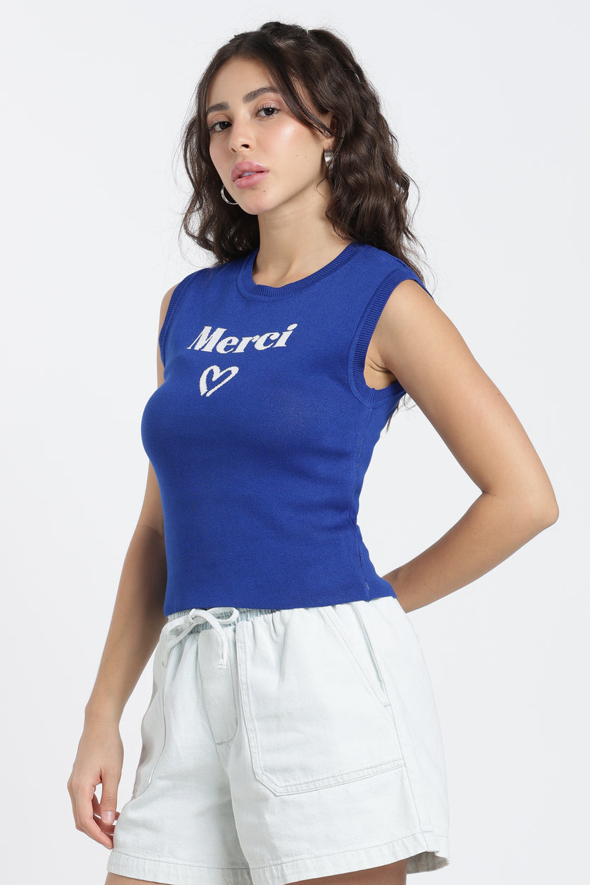 Blue Slim Fit Tank Top For Women - Image 4
