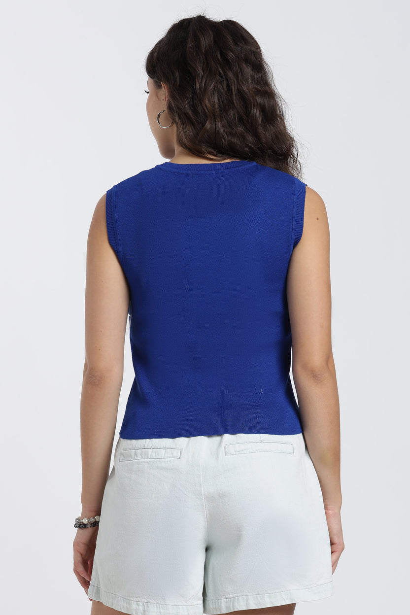 Blue Slim Fit Tank Top For Women - Image 5