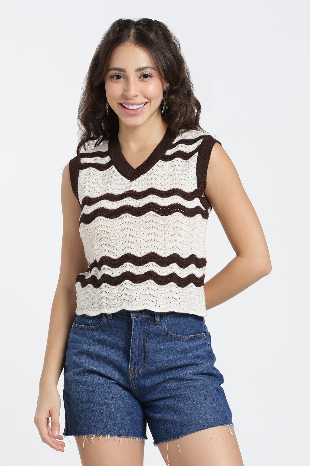 Cream Knitted Slim Fit Top for Women - Image 2