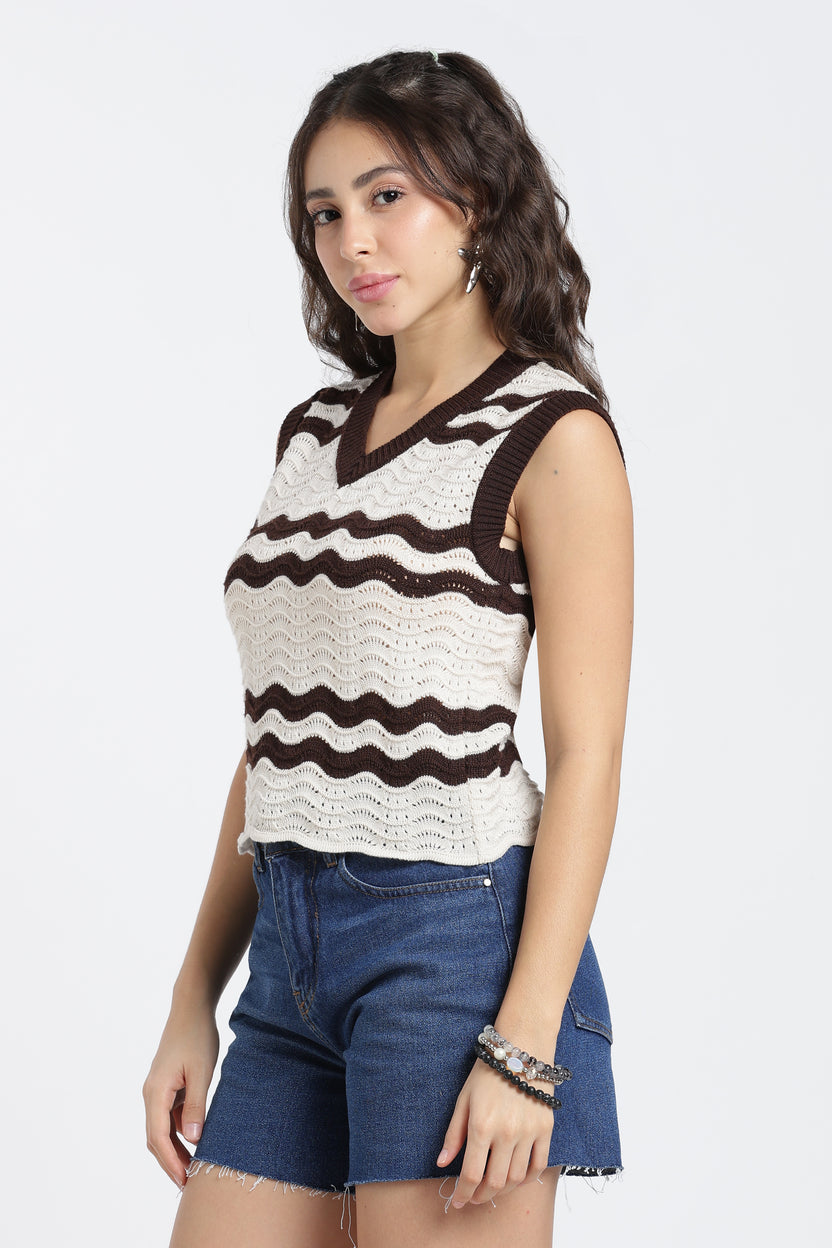 Cream Knitted Slim Fit Top for Women - Image 4