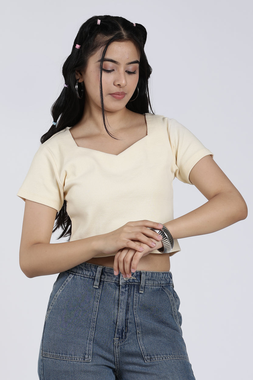 Yellow Regular Fit Crop Top For Women - Image 2
