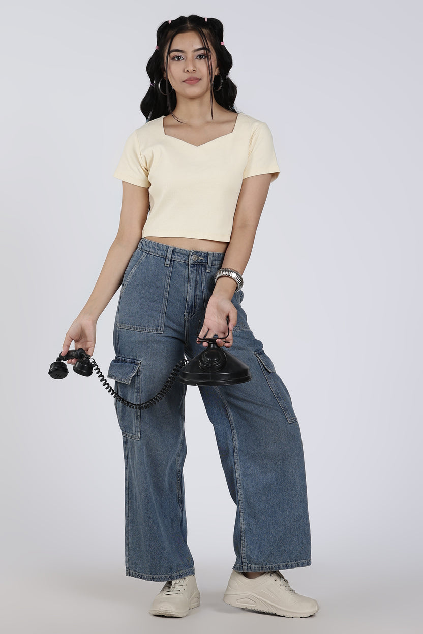 Yellow Regular Fit Crop Top For Women - Image 6