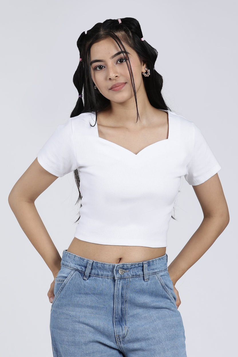 White Regular Fit Crop Top For Women - Image 2