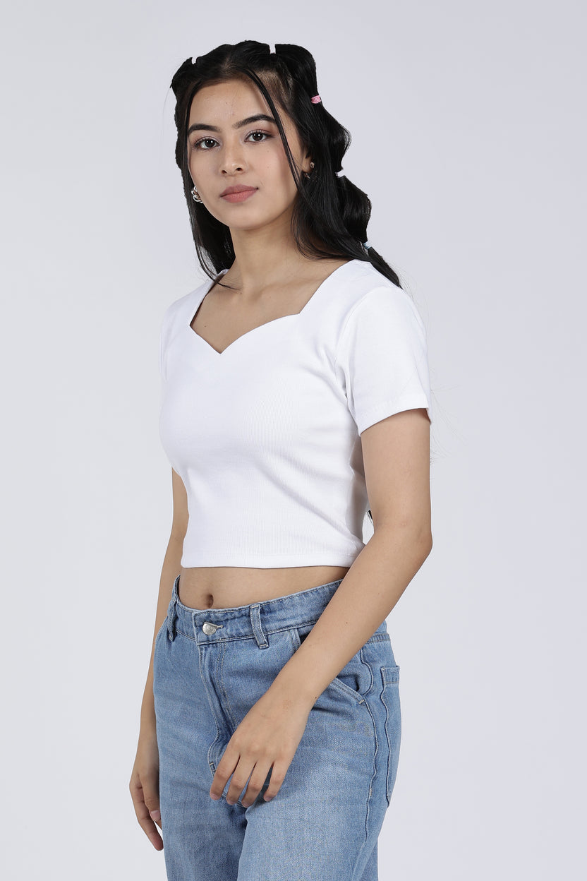 White Regular Fit Crop Top For Women - Image 4