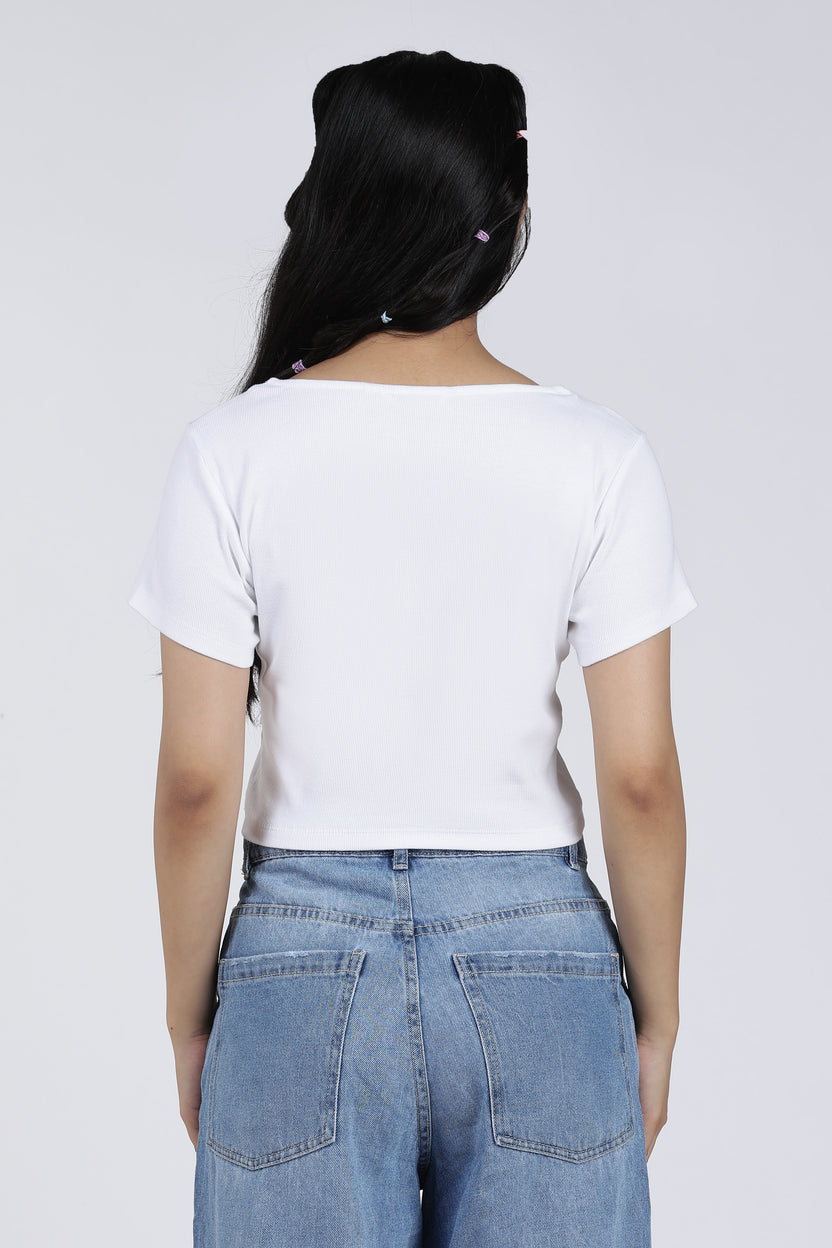 White Regular Fit Crop Top For Women - Image 5