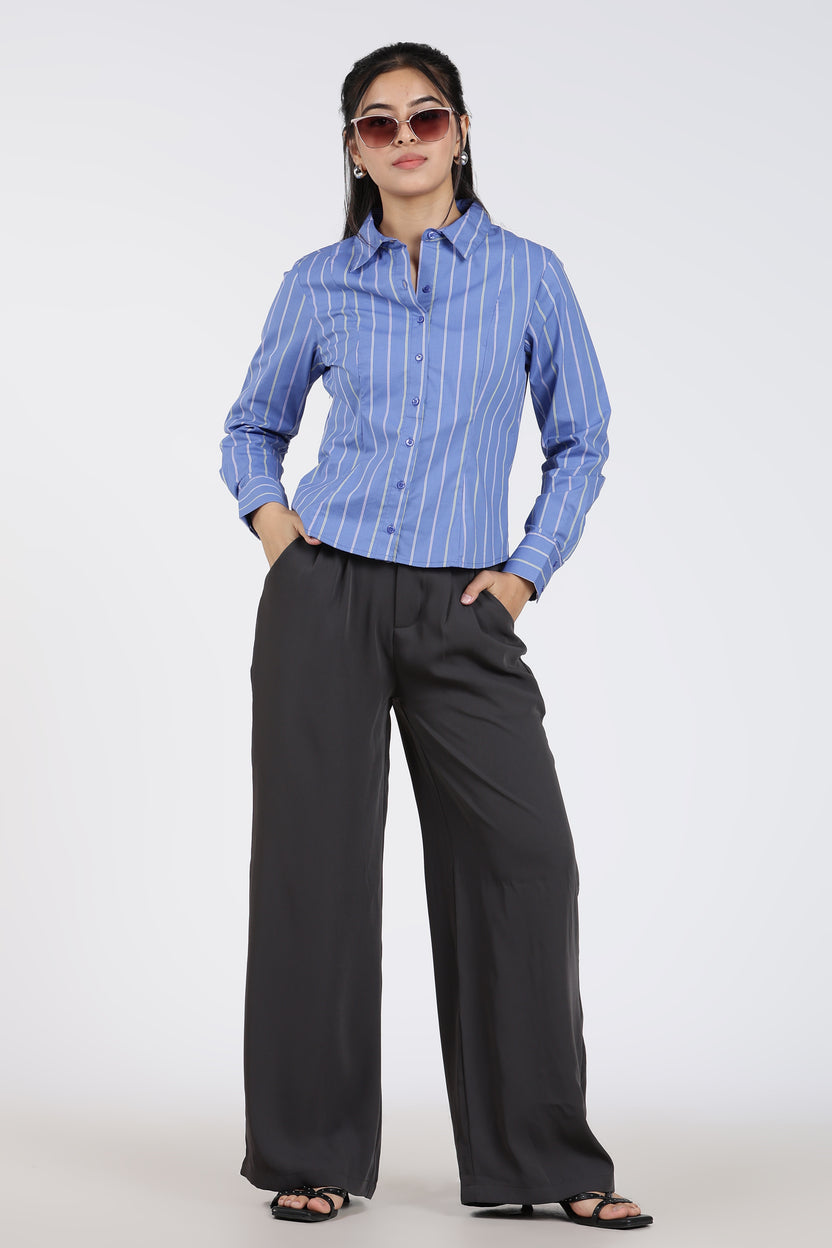 Blue Stripes Regular Fit Shirt for Women - Image 6