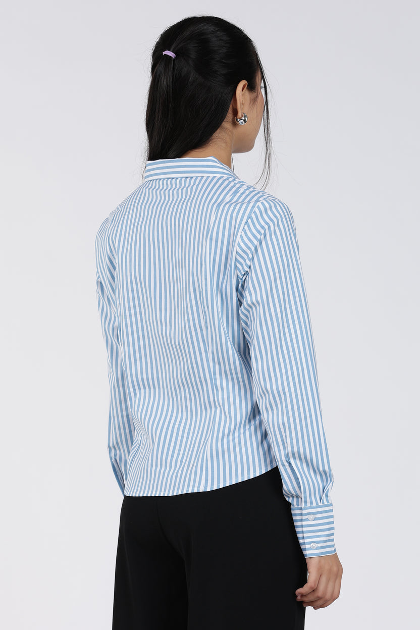 Light Blue Stripes Regular Fit Shirt for Women - Image 5