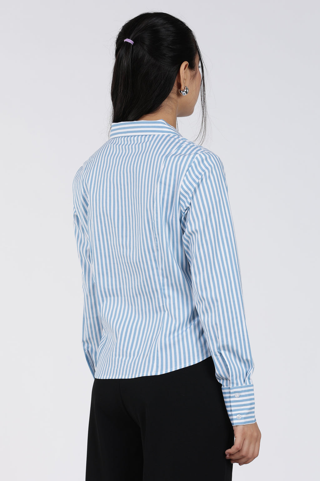 Light Blue Stripes Regular Fit Shirt for Women - Image 5