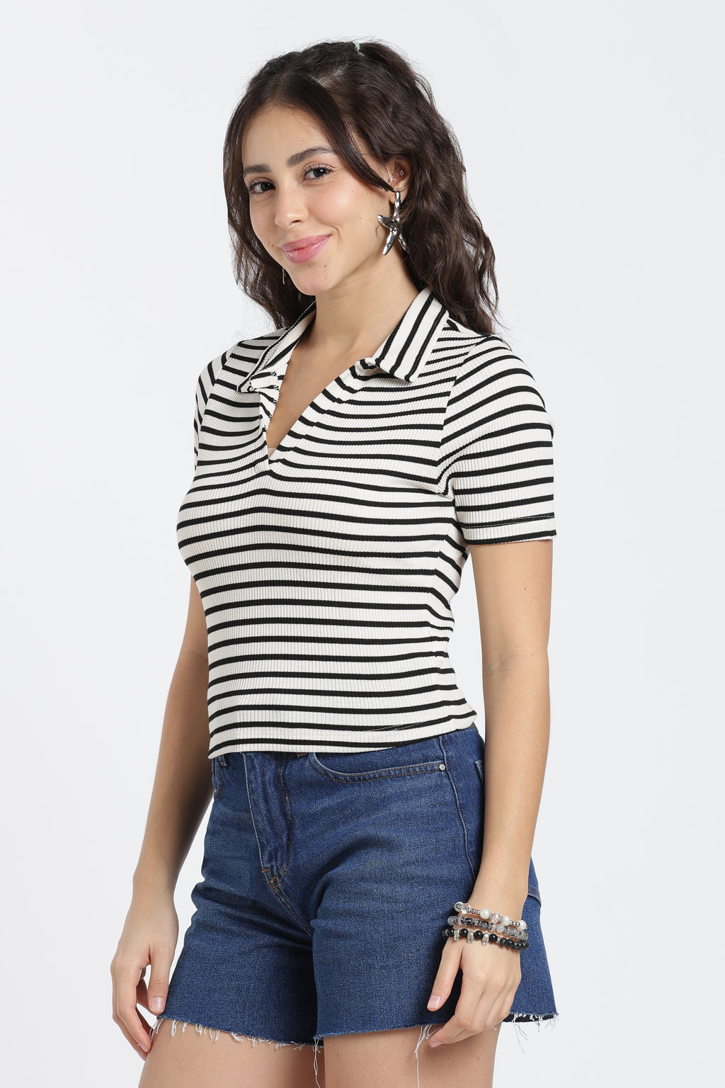 White Cotton Blend Regular Fit Polo T-Shirt for Women - Image 4