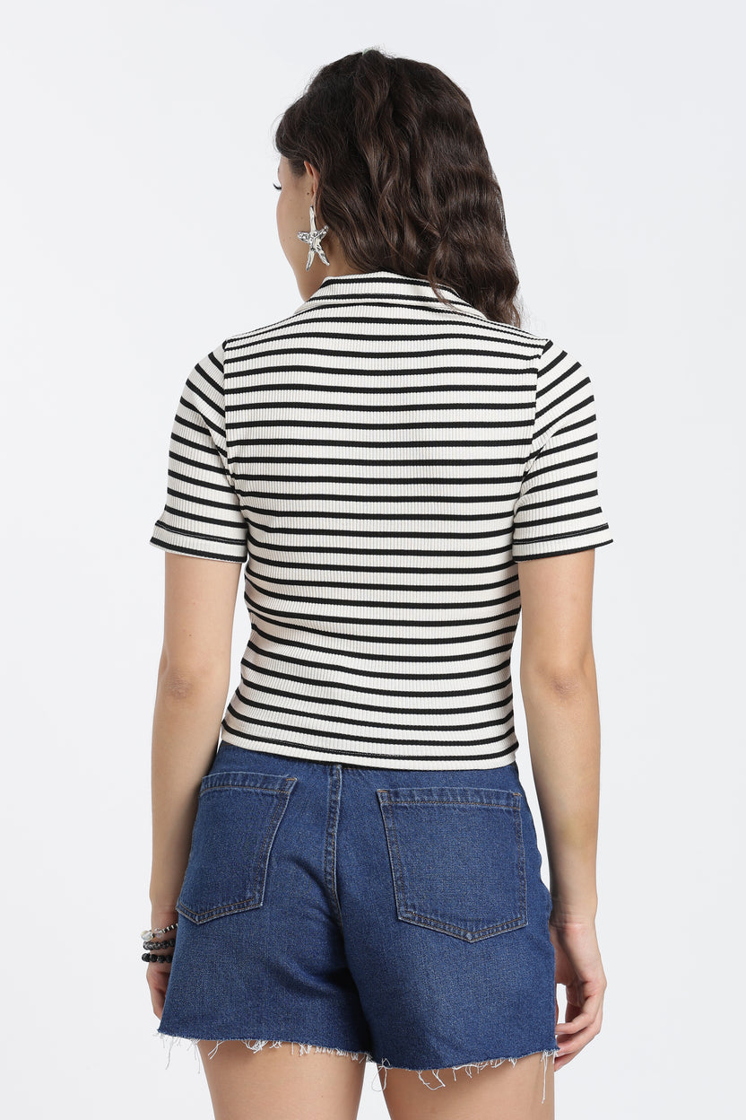 White Cotton Blend Regular Fit Polo T-Shirt for Women - Image 5