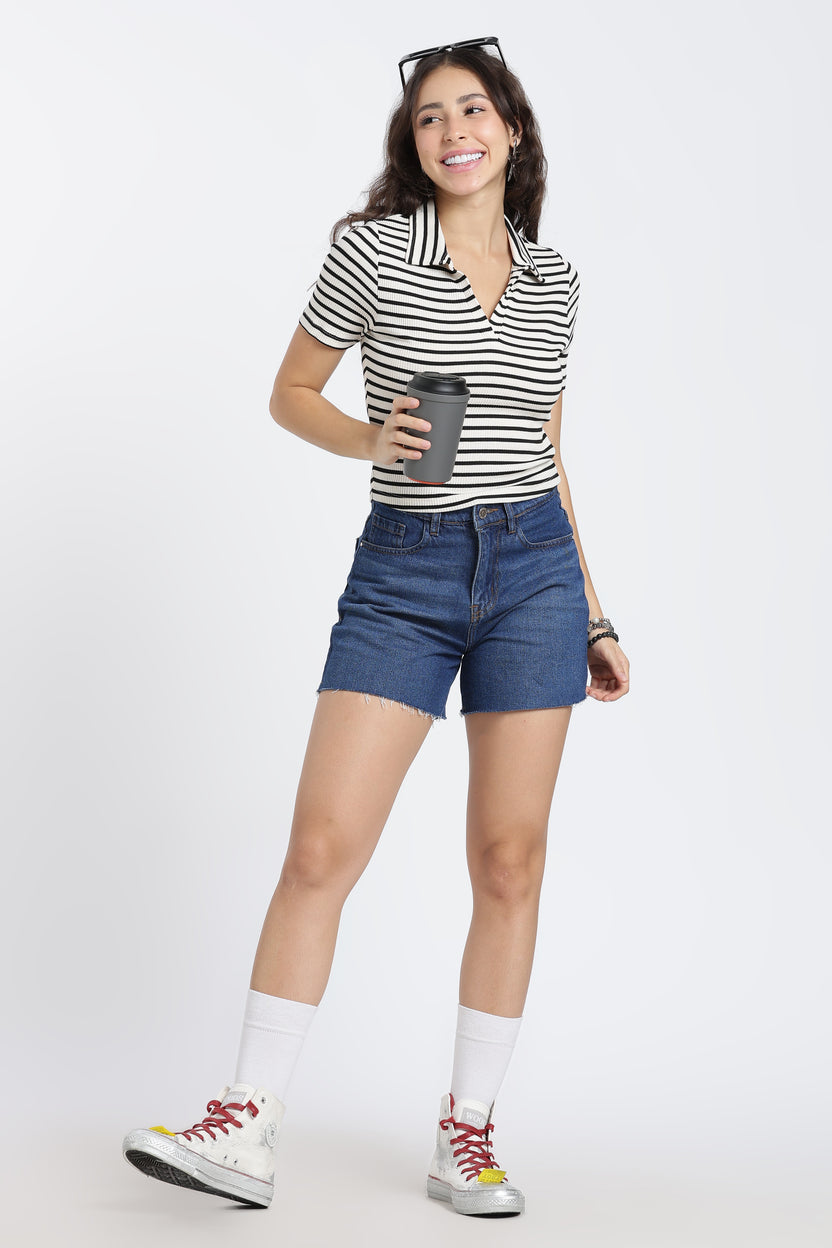 White Cotton Blend Regular Fit Polo T-Shirt for Women - Image 6
