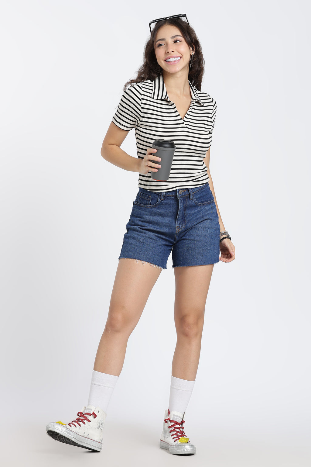 White Cotton Blend Regular Fit Polo T-Shirt for Women - Image 6