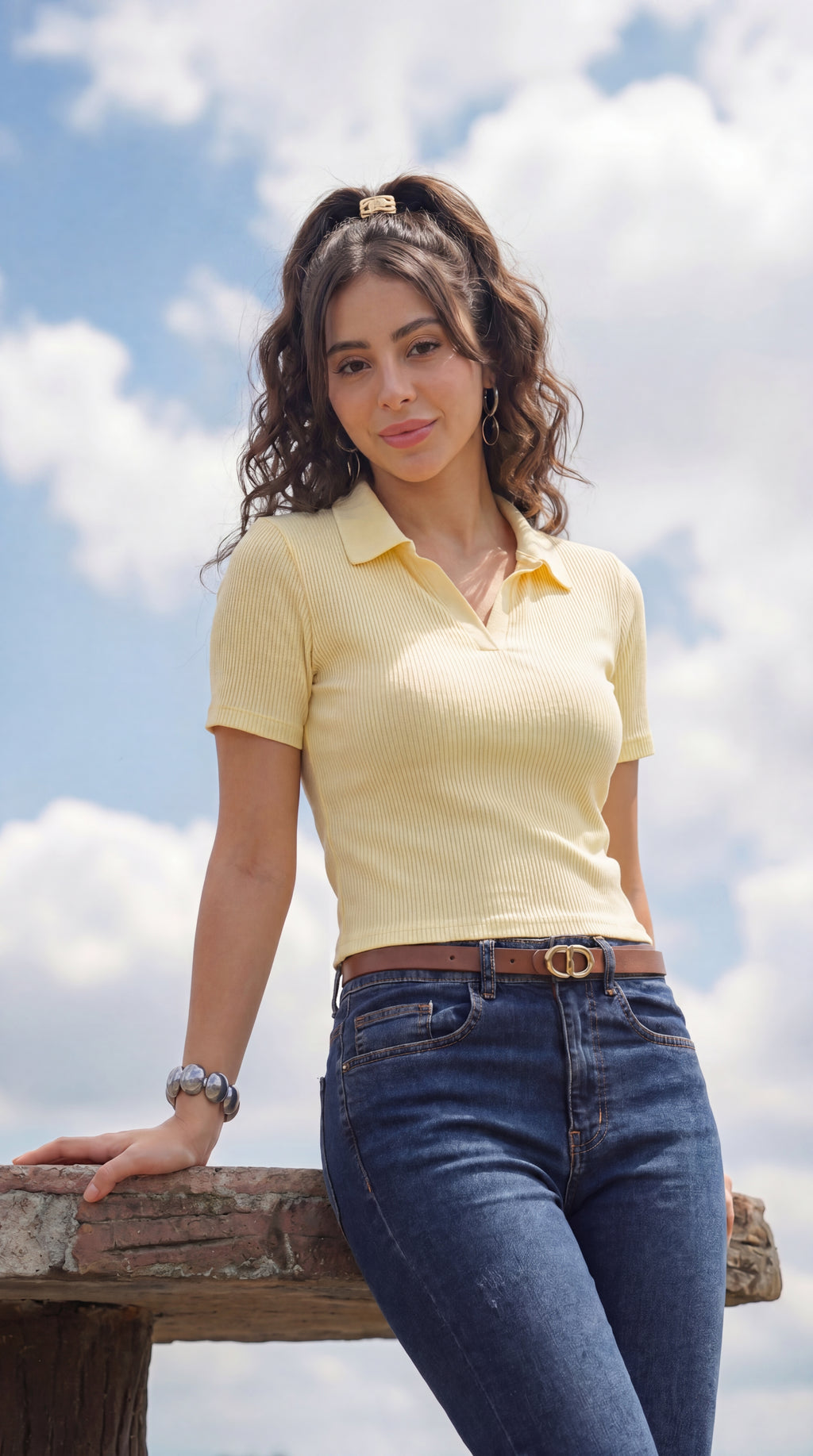 Yellow Cotton Blend Regular Fit Polo T-Shirt for Women - Image 1