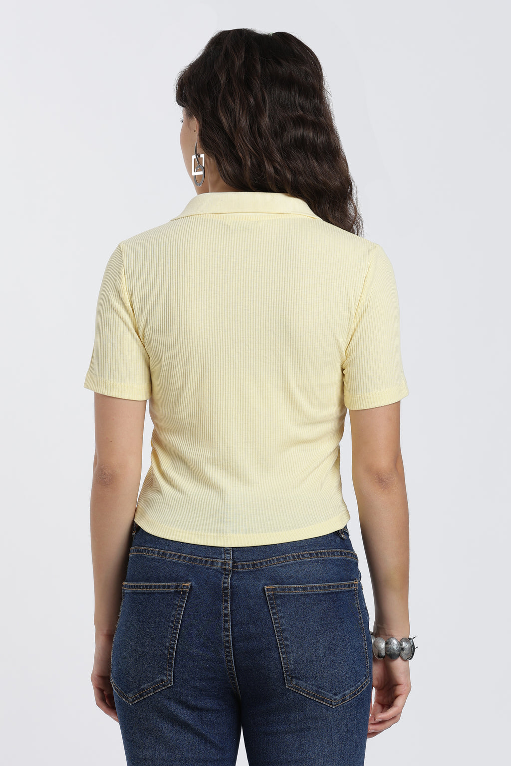 Yellow Cotton Blend Regular Fit Polo T-Shirt for Women - Image 5