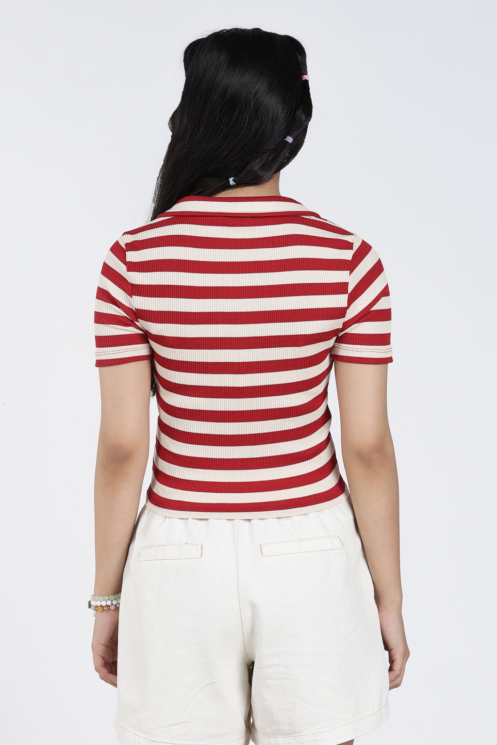 Red Cotton Blend Regular Fit Polo T-Shirt for Women - Image 5