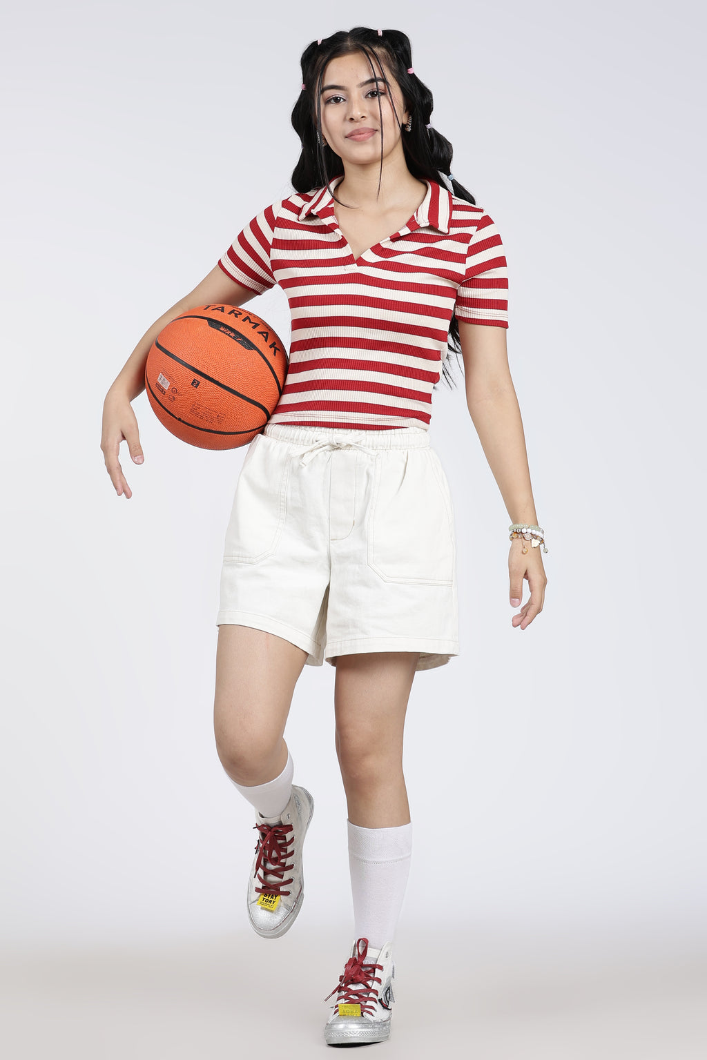 Red Cotton Blend Regular Fit Polo T-Shirt for Women - Image 6