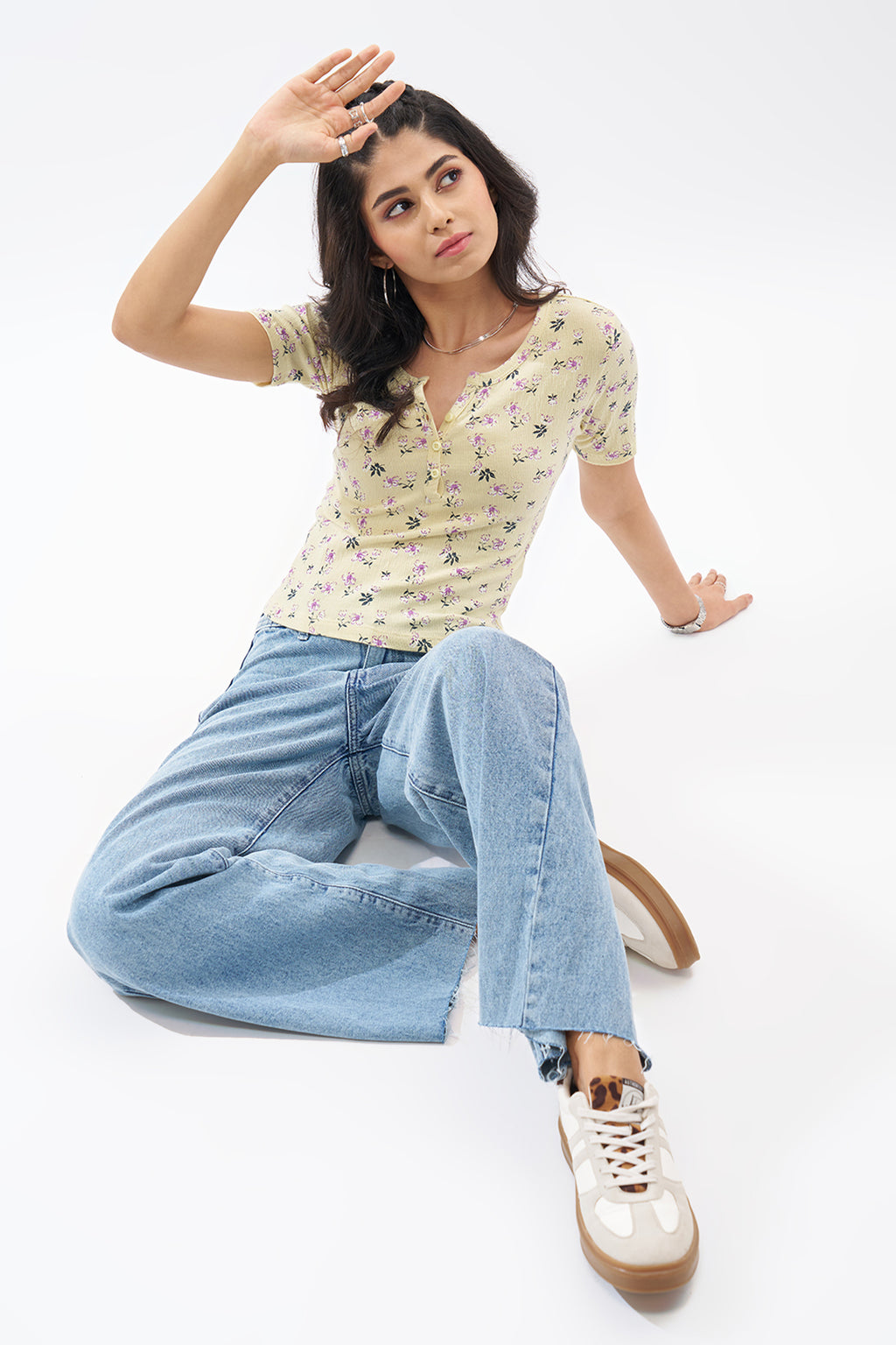 Light Yellow Floral Print Top for Women - Image 6