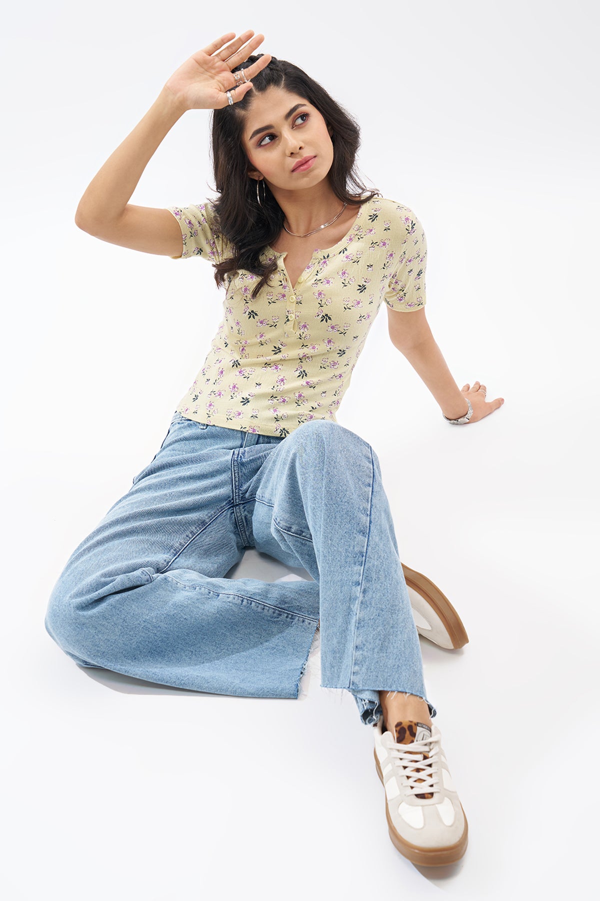 Light Yellow Floral Print Top for Women - Image 6