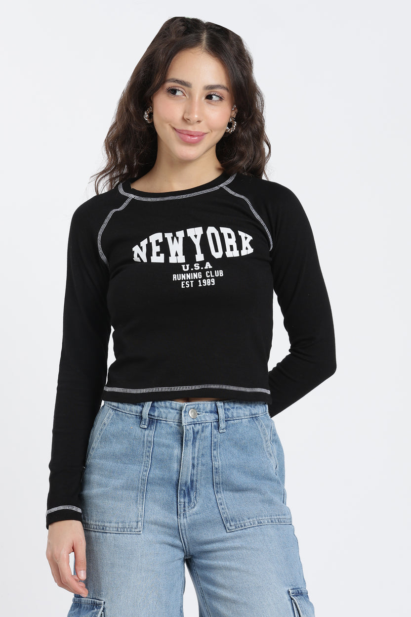Black Raglan Sleeves Regular Fit T-Shirt For Women - Image 2