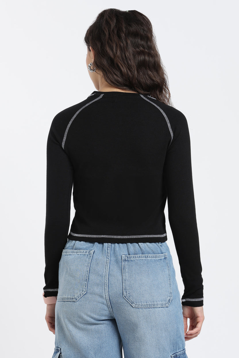 Black Raglan Sleeves Regular Fit T-Shirt For Women - Image 5