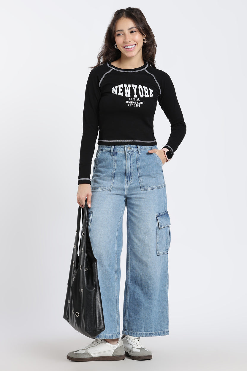 Black Raglan Sleeves Regular Fit T-Shirt For Women - Image 6