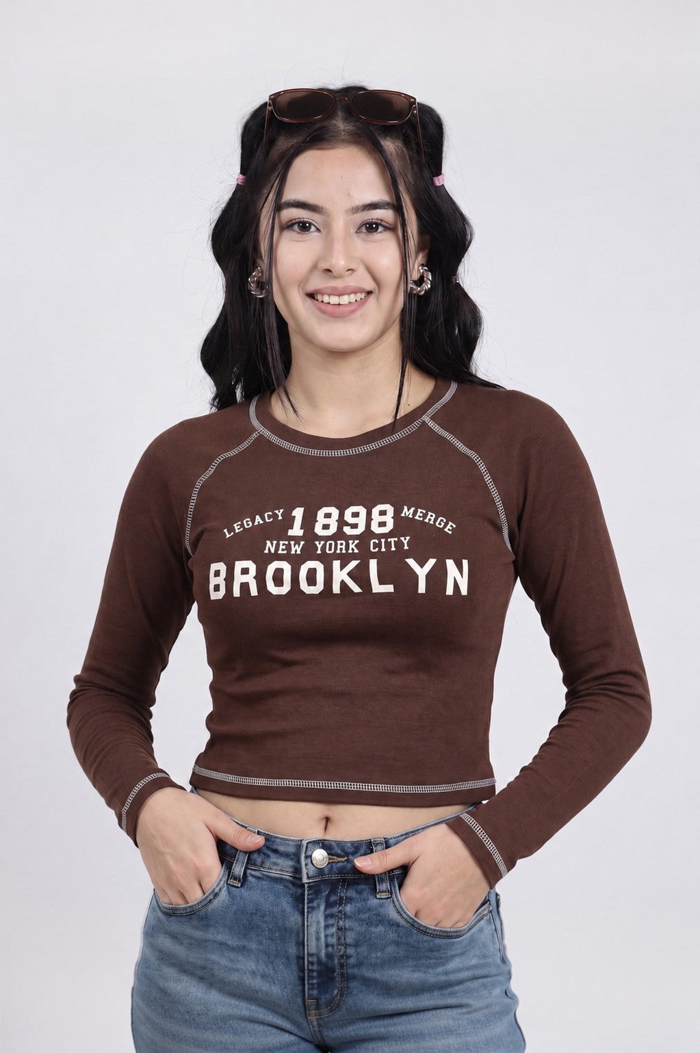 Brown Typographic Printed T-Shirt For Women - Image 1