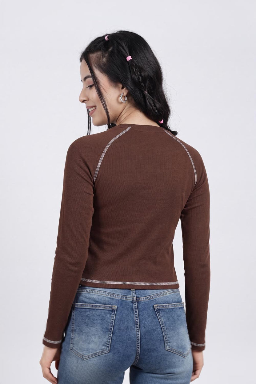 Brown Typographic Printed T-Shirt For Women - Image 5