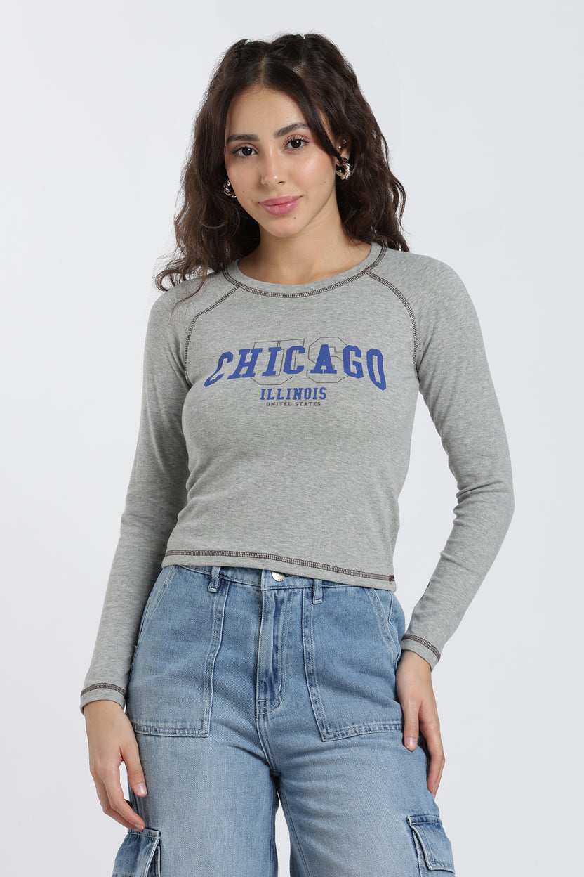 Grey Raglan Sleeves Regular Fit T-Shirt For Women - Image 2
