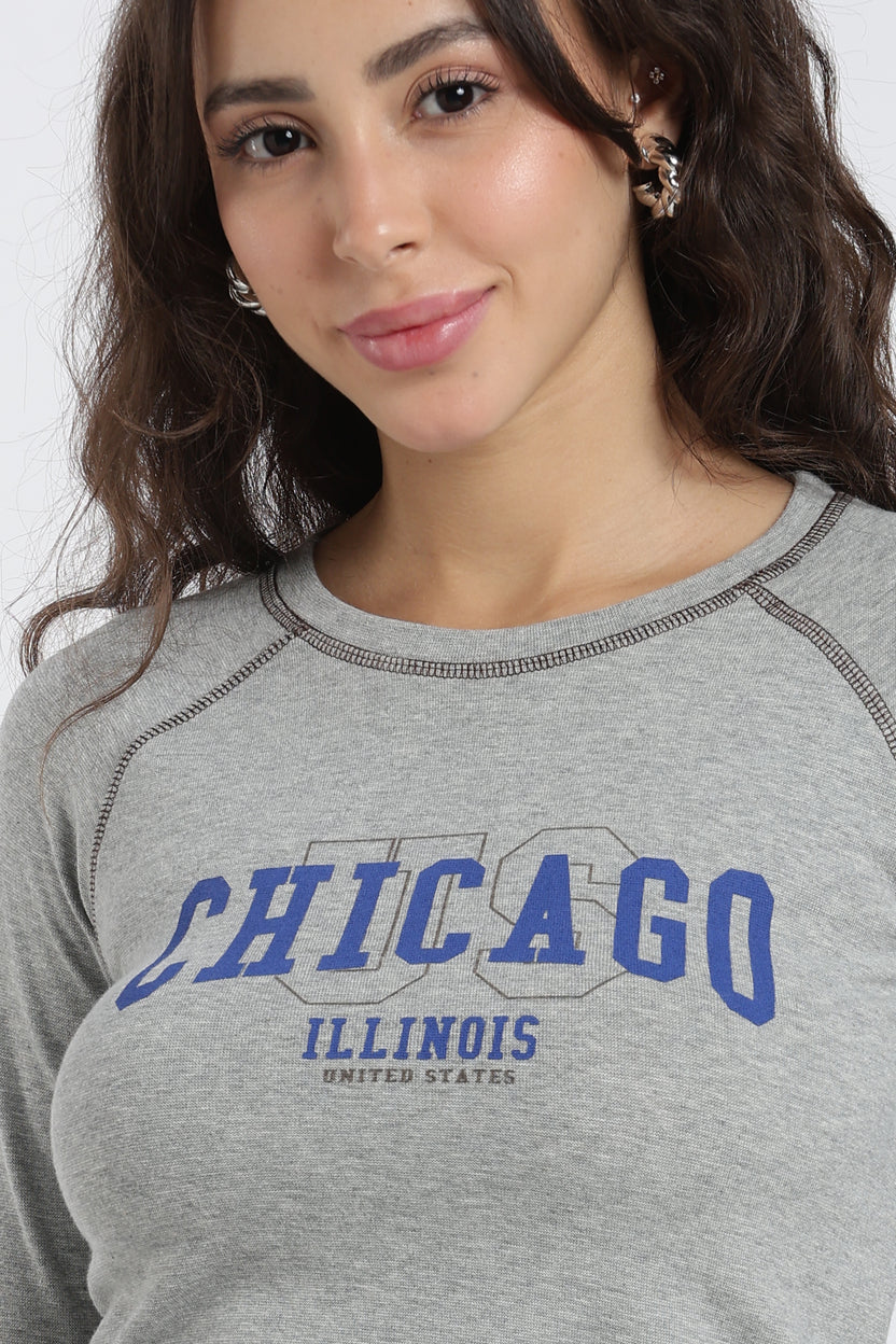 Grey Raglan Sleeves Regular Fit T-Shirt For Women - Image 3