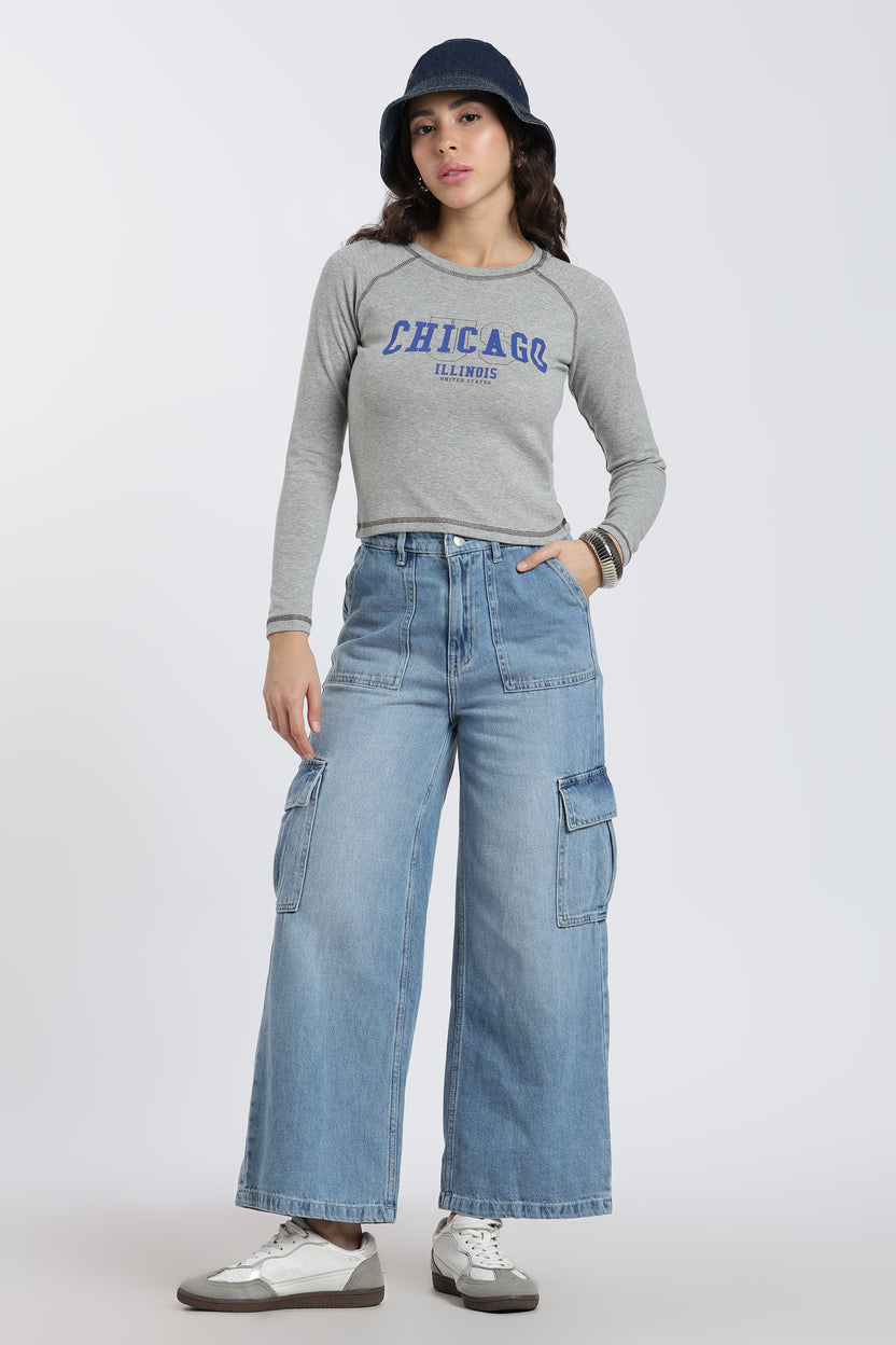 Grey Raglan Sleeves Regular Fit T-Shirt For Women - Image 6