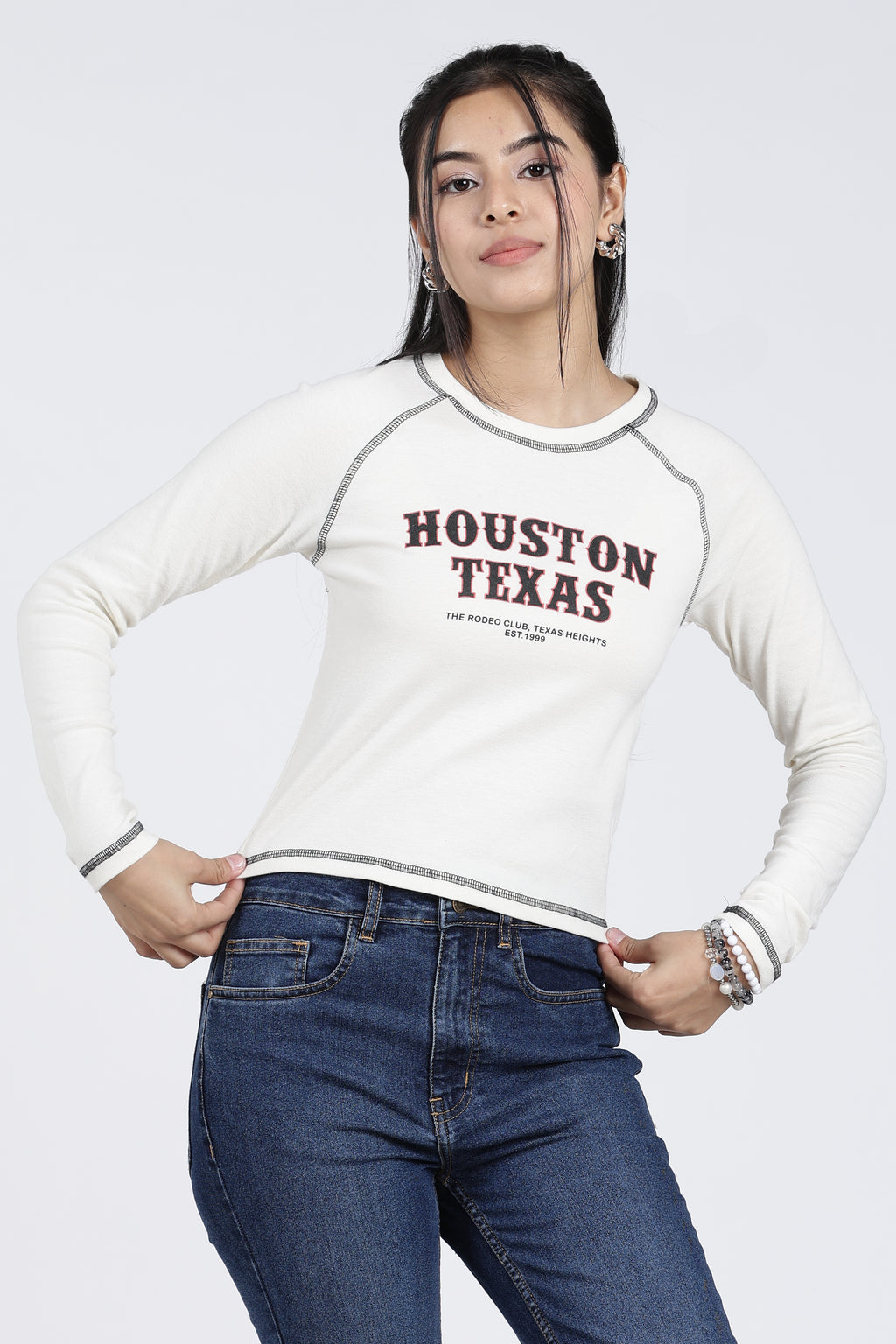 White Typographic Raglan Sleeves Regular Fit T-Shirt For Women - Image 1