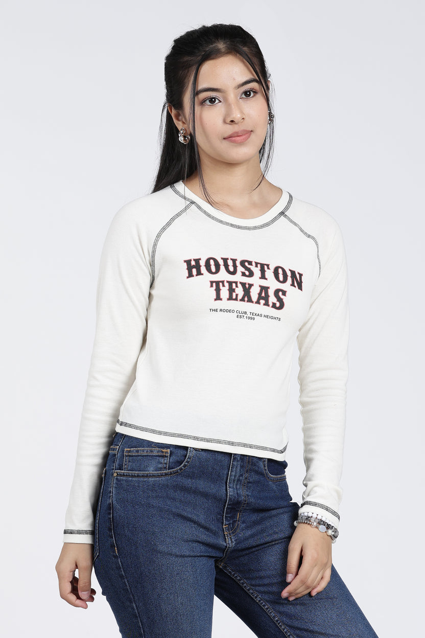 White Typographic Raglan Sleeves Regular Fit T-Shirt For Women - Image 2