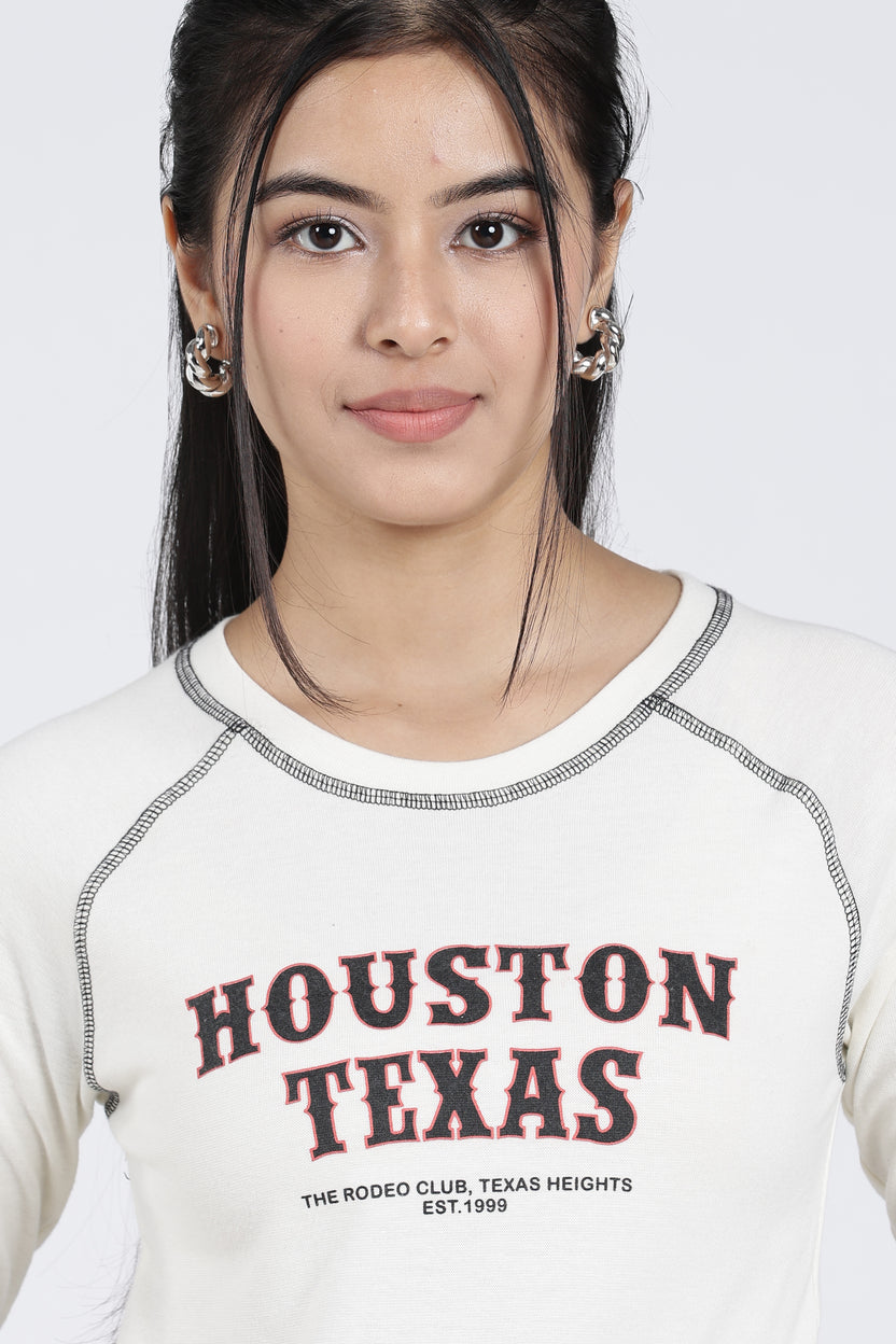 White Typographic Raglan Sleeves Regular Fit T-Shirt For Women - Image 7