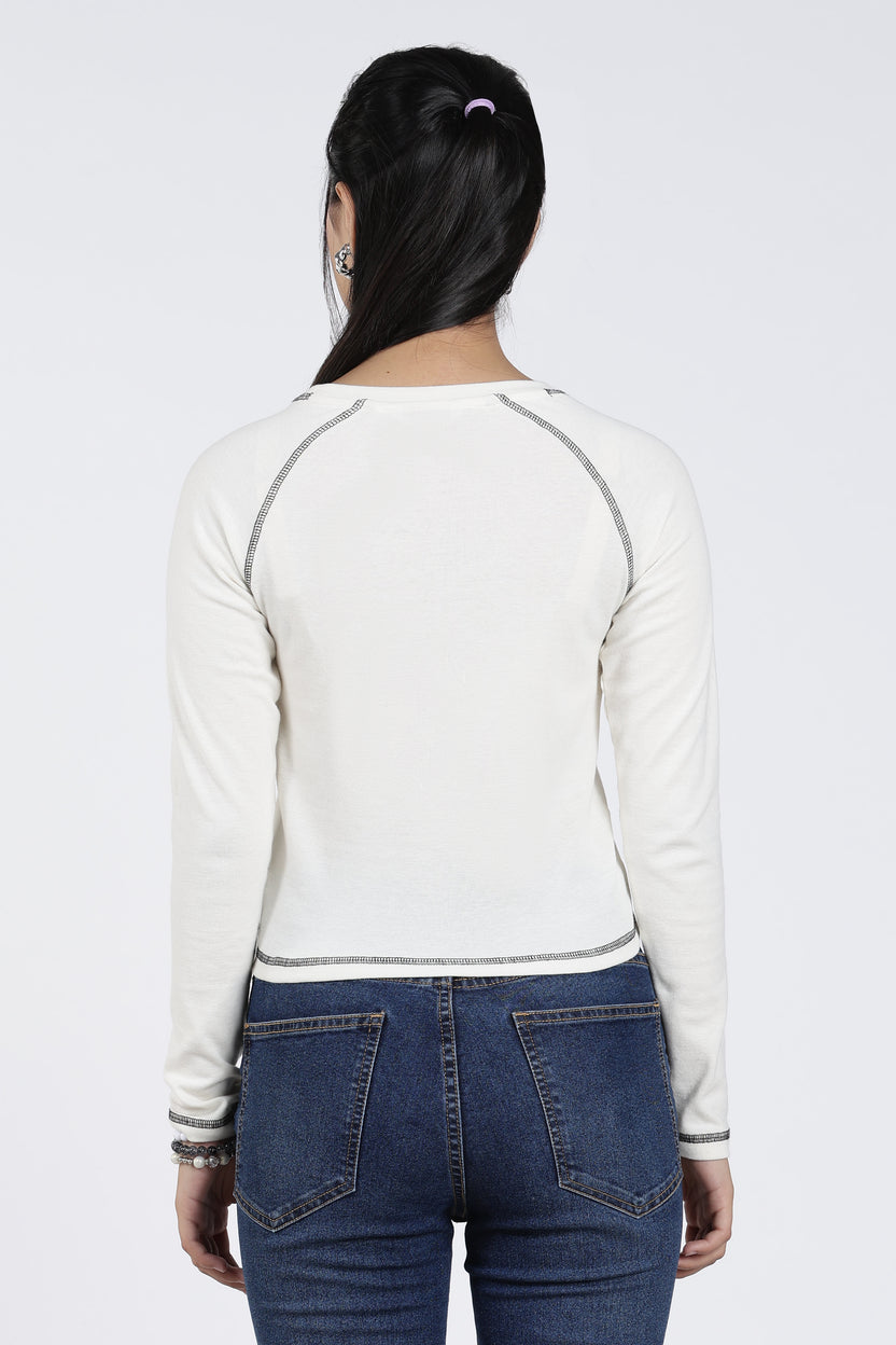 White Typographic Raglan Sleeves Regular Fit T-Shirt For Women - Image 5