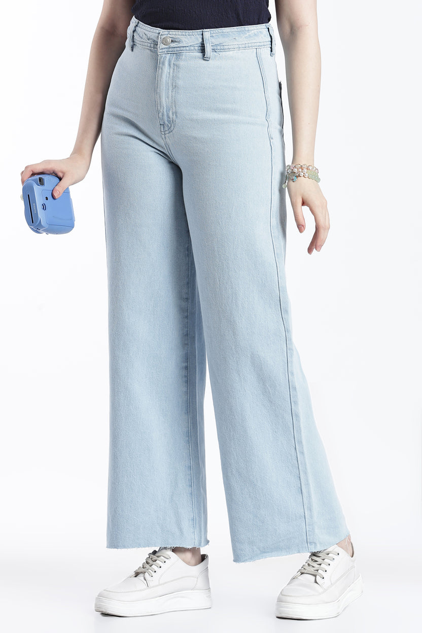 Light Blue Wide Leg Fit Jeans With 5 Pocket for Women - Image 1