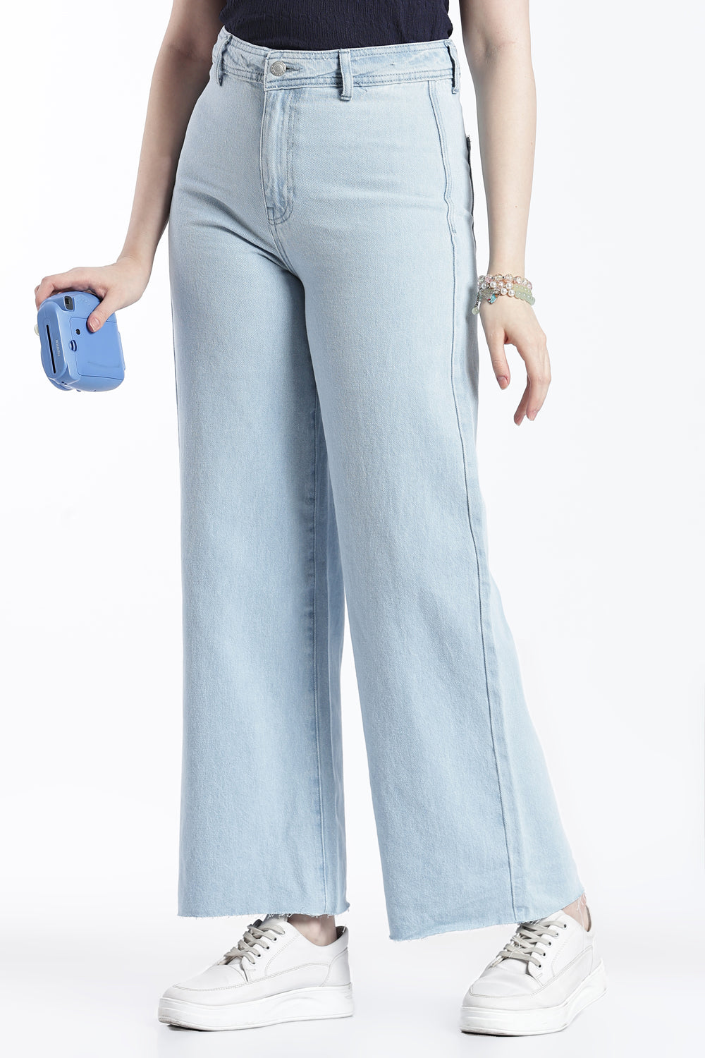 Light Blue Wide Leg Fit Jeans With 5 Pocket for Women - Image 1
