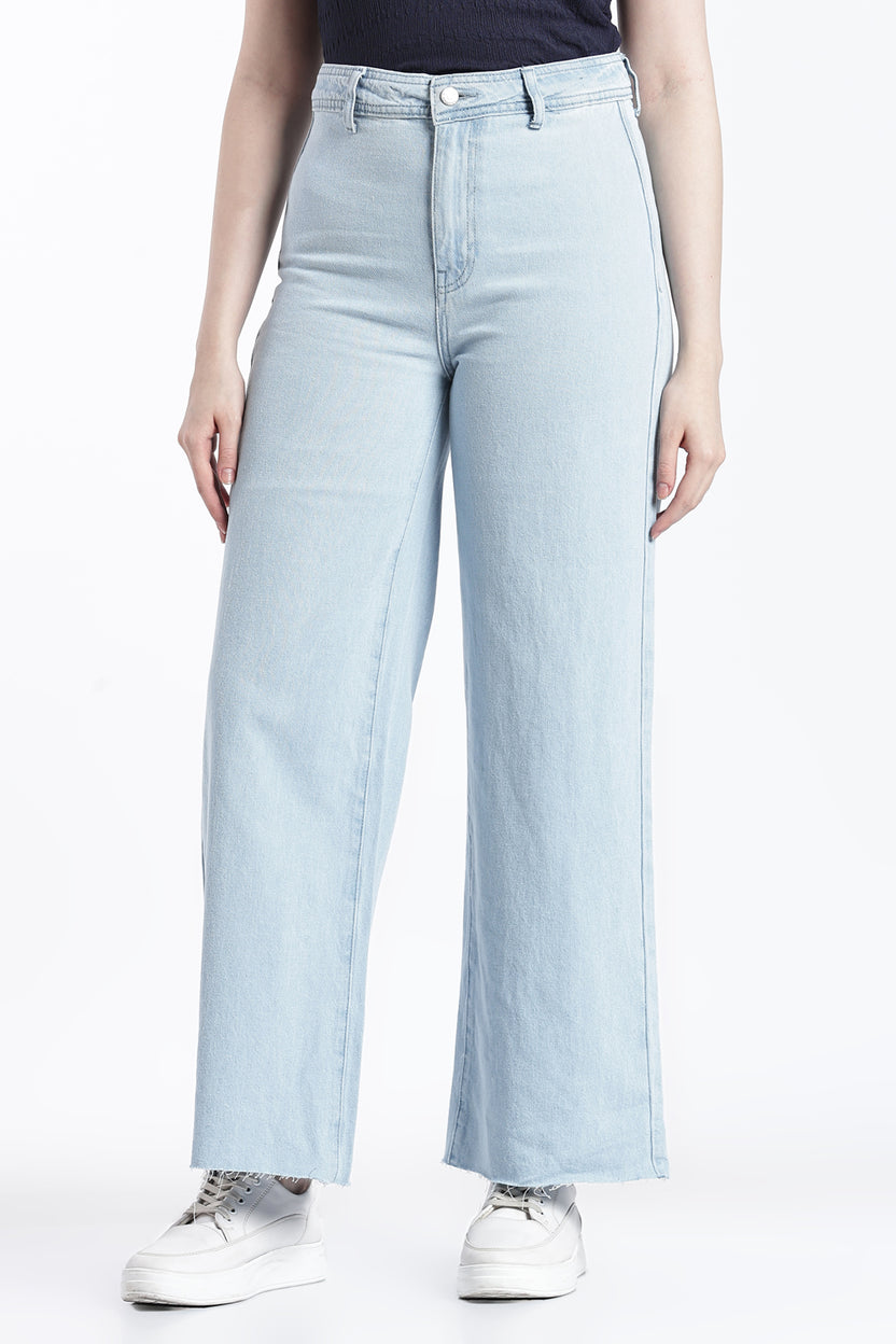 Light Blue Wide Leg Fit Jeans With 5 Pocket for Women - Image 2