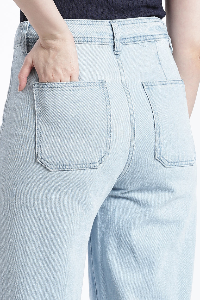 Light Blue Wide Leg Fit Jeans With 5 Pocket for Women - Image 3