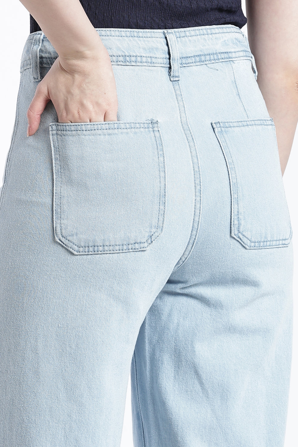 Light Blue Wide Leg Fit Jeans With 5 Pocket for Women - Image 3