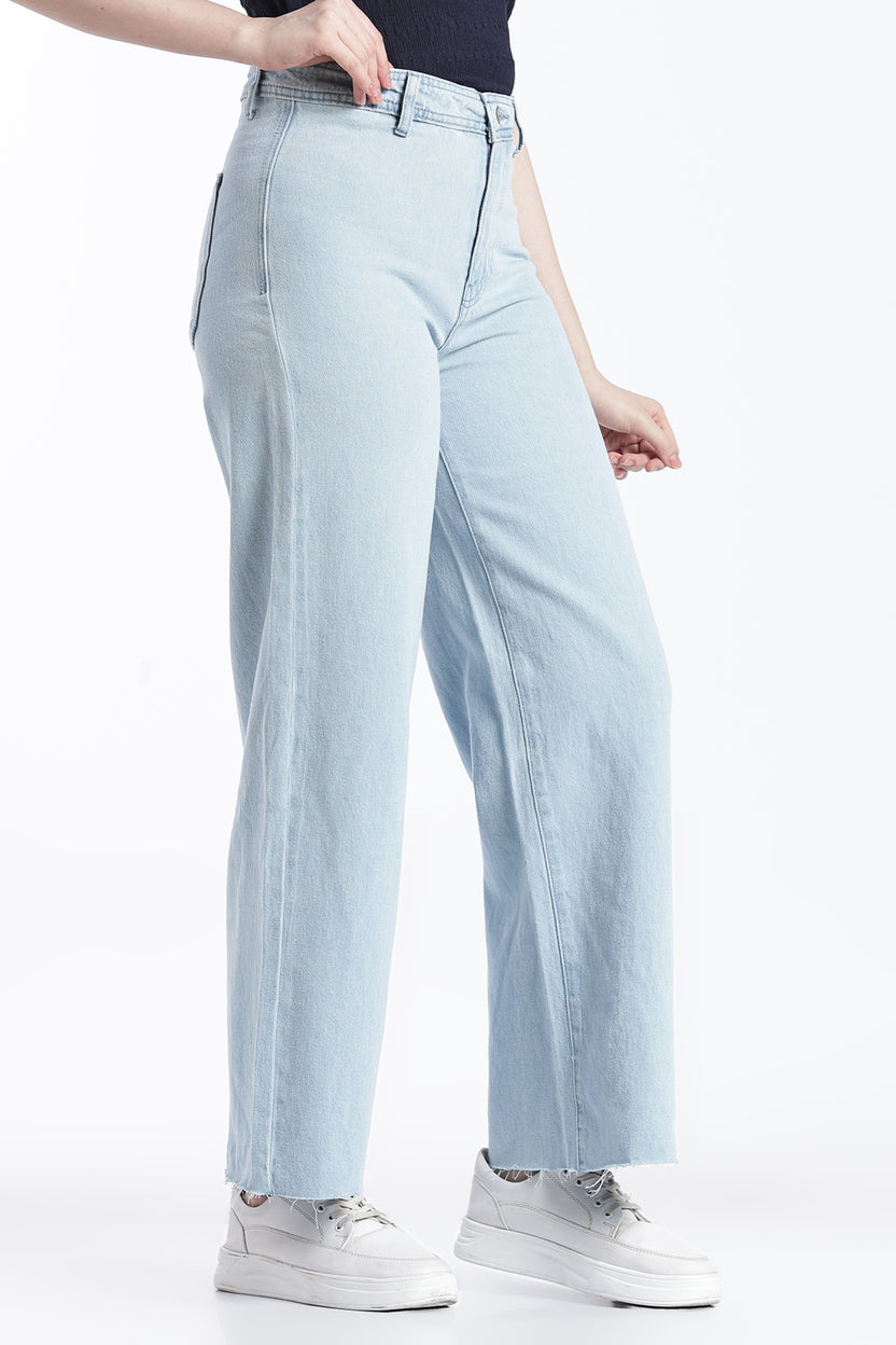 Light Blue Wide Leg Fit Jeans With 5 Pocket for Women - Image 4